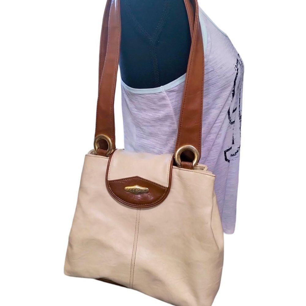 (870)Capezio Vtg Cream & Brown Shoulder Bag